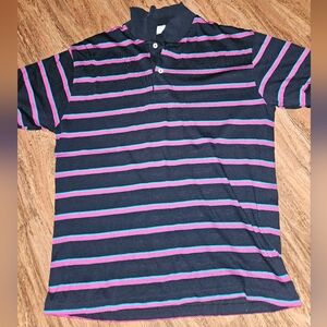 Striped Polo Shirt in Black and Purple